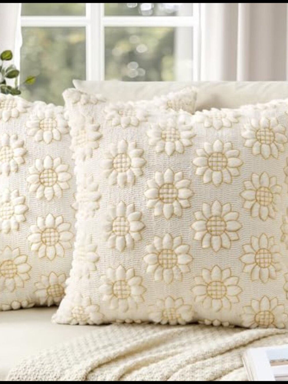 2pc Soft Fleece Sunflower Embroidered Throw Pillow Covers 18x18 Zippered